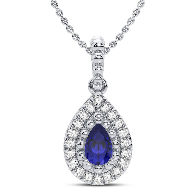 14K white gold 0.50 CTw Diamond blue Sapphire Pendant