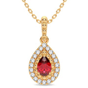 14K YELLOW GOLD 0.10 CTW Diamond RED RUBY Pendant