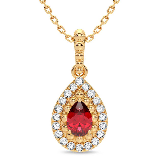 14K YELLOW GOLD 0.10 CTW Diamond RED RUBY Pendant