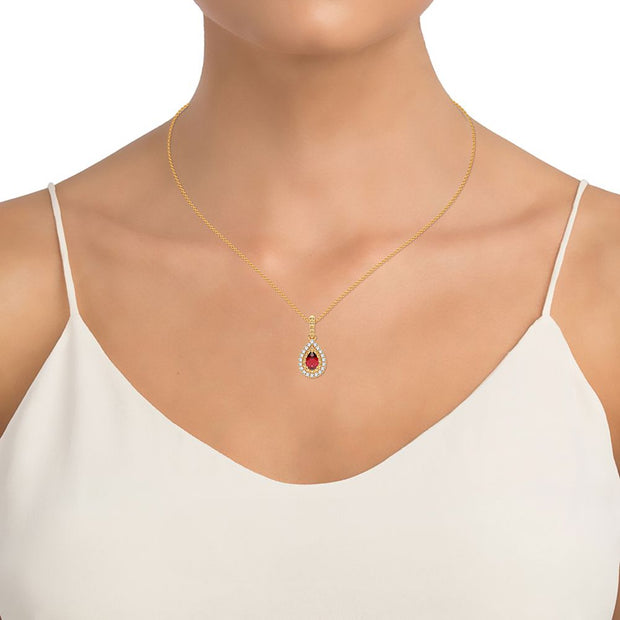 14K YELLOW GOLD 0.10 CTW Diamond RED RUBY Pendant