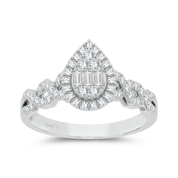 14K white gold 0.50 ctw diamond halo pear Ring