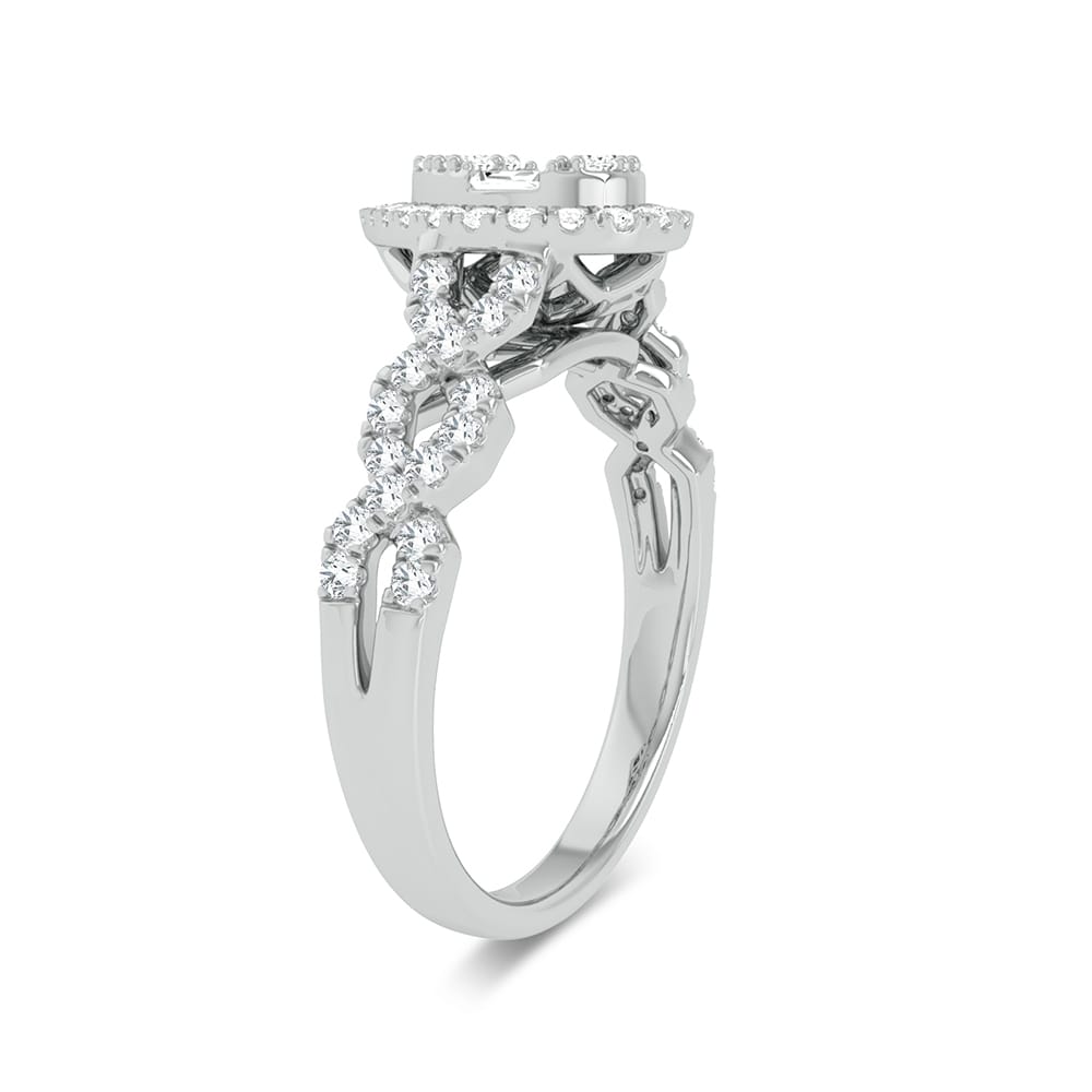 14K White Gold 0.50 ctw Diamond Halo Pear Ring