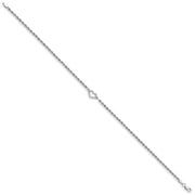 14k White Gold Diamond-cut Rope with Heart 9in Anklet