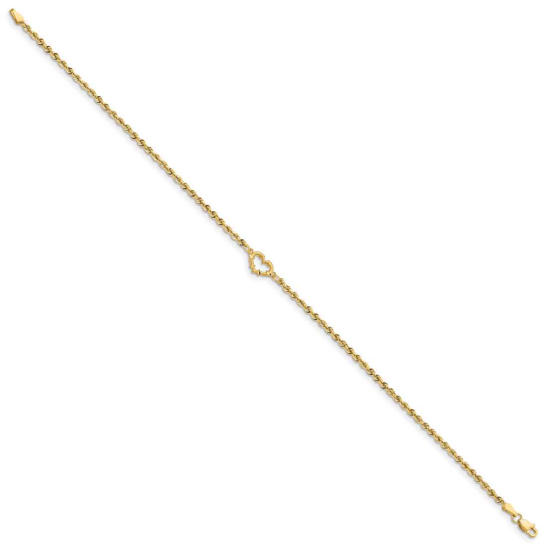 14K Diamond-Cut Open Heart Rope 9Inch Anklet