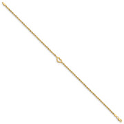 14k Diamond-cut Open Heart Rope 9inch Anklet