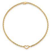 14k Diamond-cut Open Heart Rope 9inch Anklet