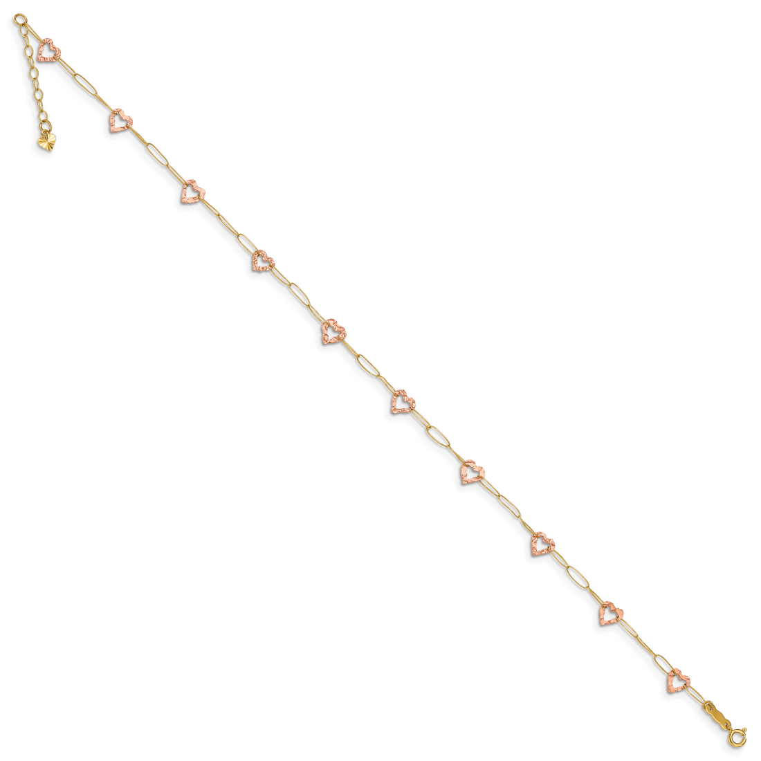 14K Two-Tone Adjustable Heart 9In Plus 1In Extension Anklet
