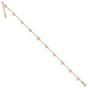 14k Two-tone Adjustable Heart 9in Plus 1in extension Anklet