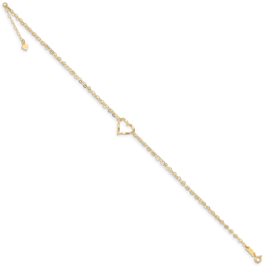 14K Double Strand Heart 9 Inch With 1 Inch Extension Anklet