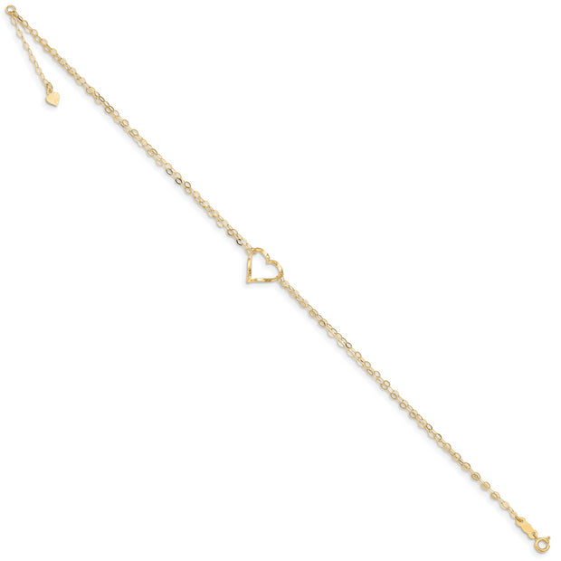 14k Double Strand Heart 9 Inch with 1 Inch extension Anklet