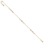 14K Tri-Color Diamond-cut Hearts 9in Plus 1in ext  Anklet
