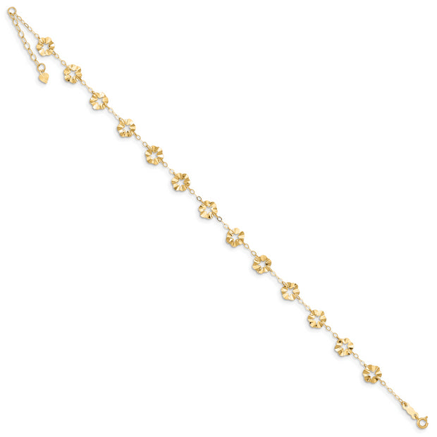 14k Adjustable Flower 9in Plus 1in ext. Anklet