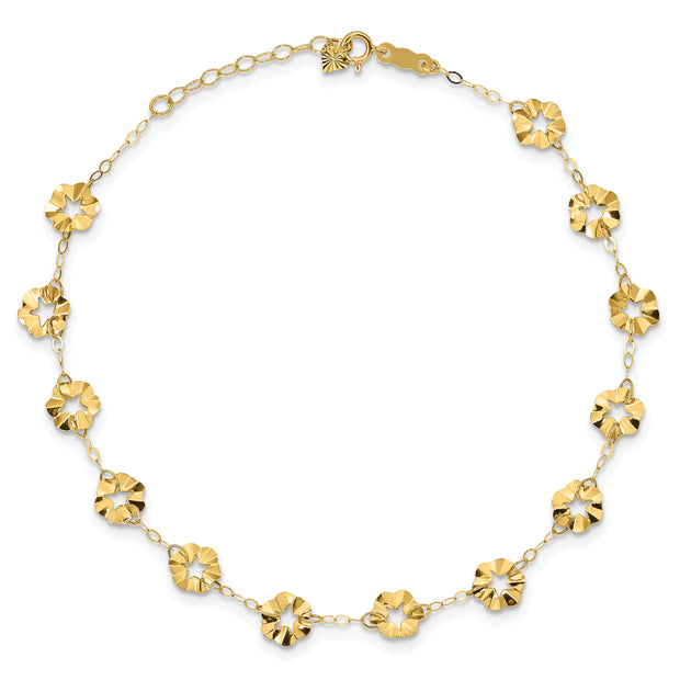 14k Adjustable Flower 9in Plus 1in ext. Anklet