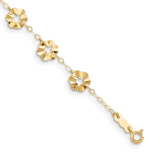 14k Adjustable Flower 9in Plus 1in ext. Anklet