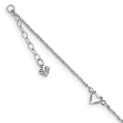 14k White Gold Diamond-cut Hearts 9in Plus 1in ext Anklet