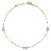 14k Two-tone Puff Heart 9in Plus 1in ext Anklet