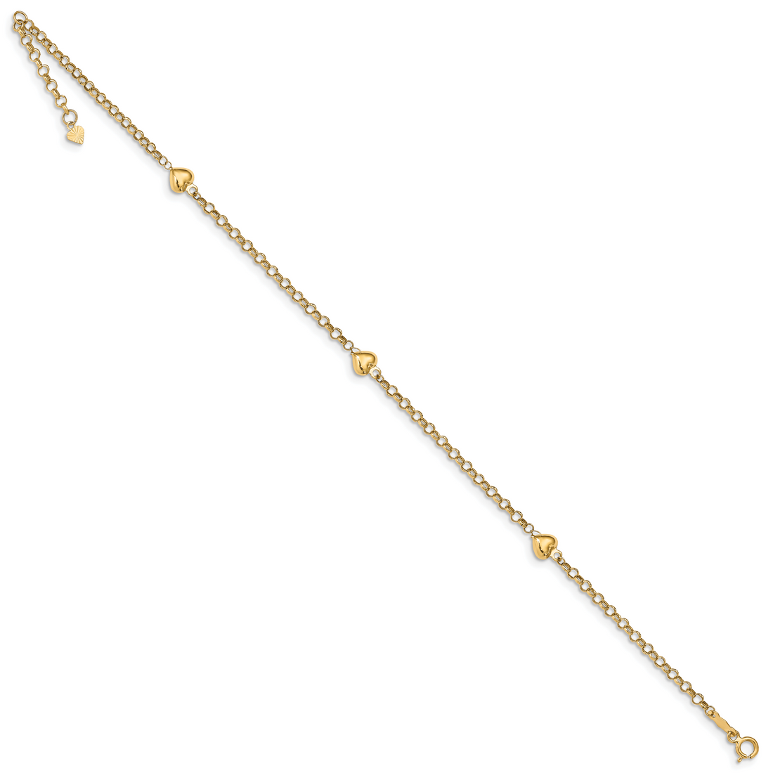 14K Puff Heart 10In Anklet