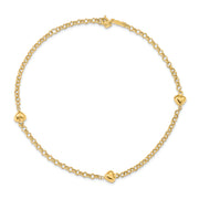 14k Puff Heart 10in Anklet