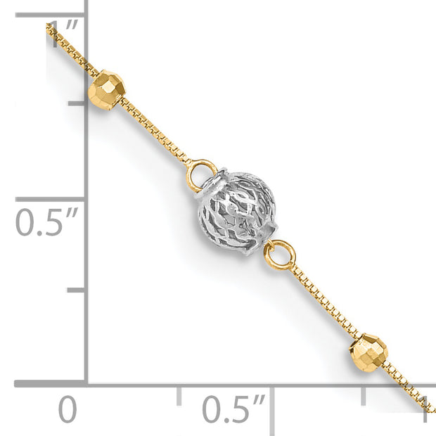 14k Two-tone Beads 9in Plus 1in ext. Anklet