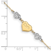 14K Two-tone Diamond-cut Puffed Hearts MOM 9in Plus 1in ext Anklet