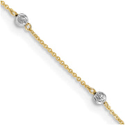 14K Two-tone Diamond-cut Beads 9in Plus 1in Ext. Anklet