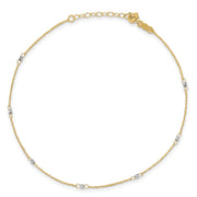 14K Two-tone Rope Mirror Bead 9in Plus 1in Ext. Anklet