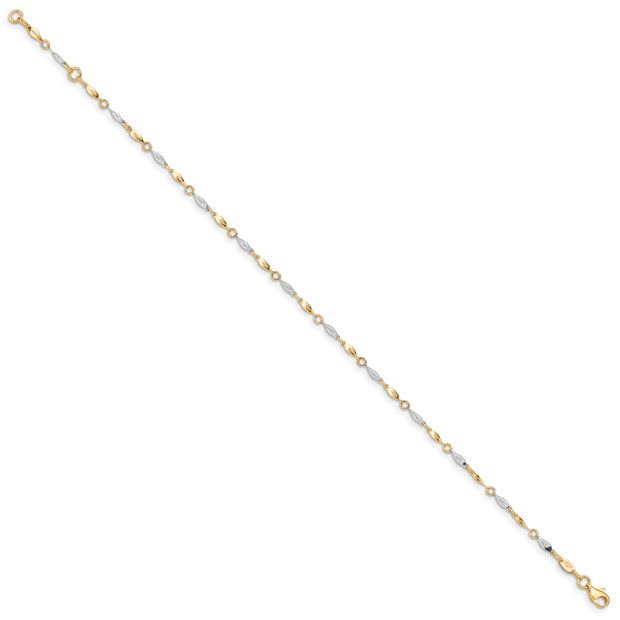 14K Two-Tone Polished 9in Plus 1in ext. Anklet