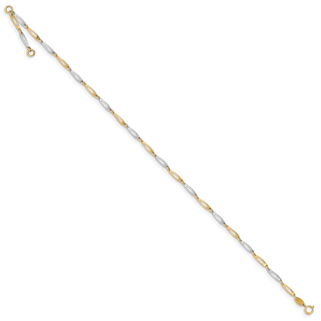 14K Two-Tone Polished Link 9In Plus 1In Ext. Anklet