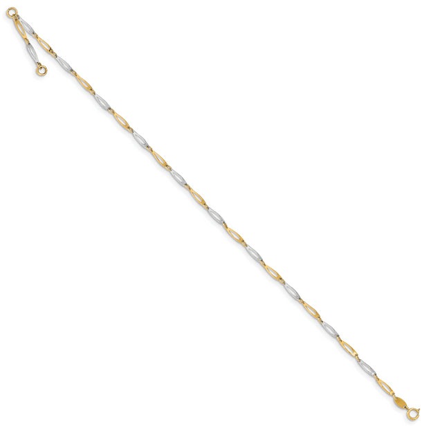 14k Two-Tone Polished Link 9in Plus 1in ext. Anklet