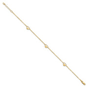 14K Polished Heart 9in Plus 1in ext Anklet