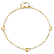 14K Polished Heart 9in Plus 1in ext Anklet