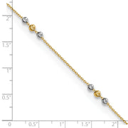 14K Two-tone Polished Diamond-cut Beaded 9in Plus 1 in ext. Anklet