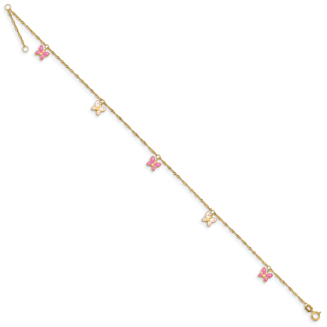 14K Enameled Butterfly 9In Plus 1In Ext Anklet