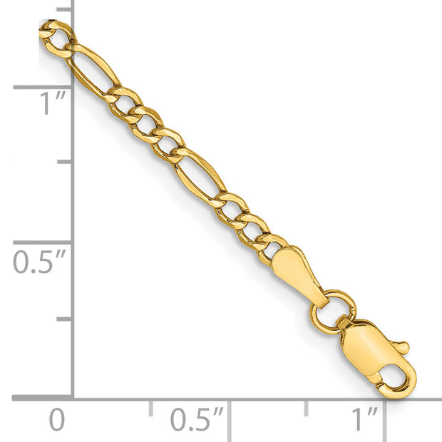 14k 2.5mm 10in Semi-Solid Figaro Chain Anklet