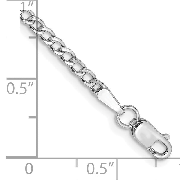14k WG 2.5mm 9in Semi-Solid Curb Chain Anklet
