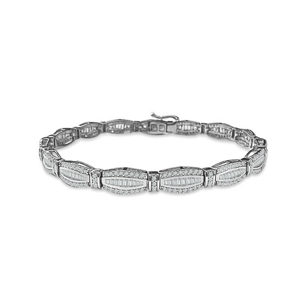 10K White Gold 7.5In 3.00 Ctw Diamond Baguette Fashion Bracelet