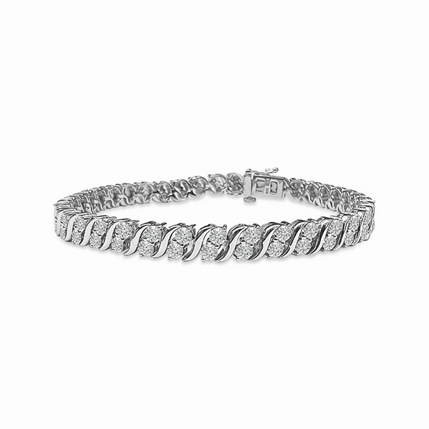 Silver 925 1 Ctw Round Diamond  Bracelet