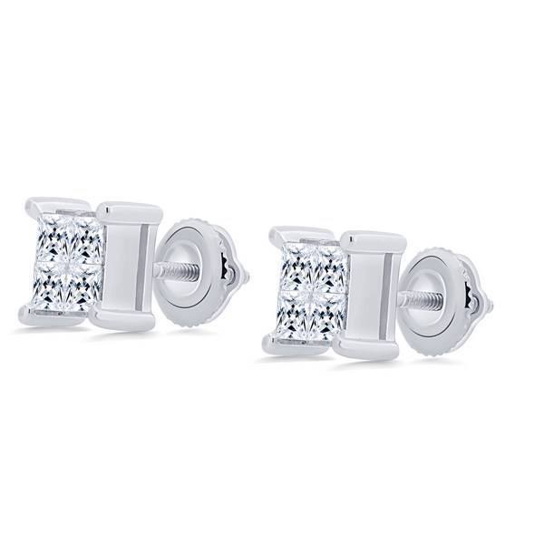 14K White Gold 1.00 ctw Diamond Quad Stud Earrings
