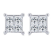 14K WHITE GOLD 1.00 CTW Diamond Quad Stud Earrings
