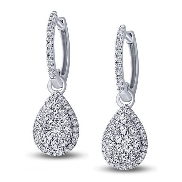 10K WHITE GOLD 0.753 CTW Diamond Pear DANGLE Earrings