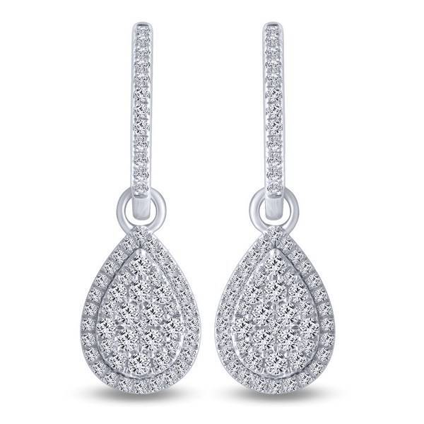 14k white gold Diamond Pear Cut dangle Earrings