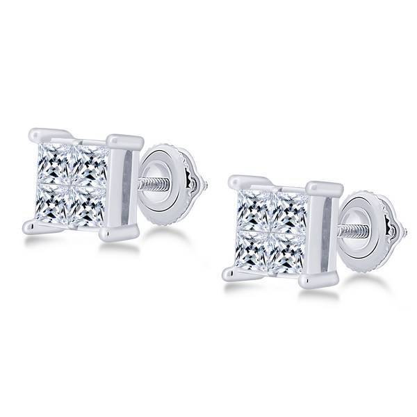 14K White Gold 0.75 ctw Diamond Composite Quad Stud Earrings