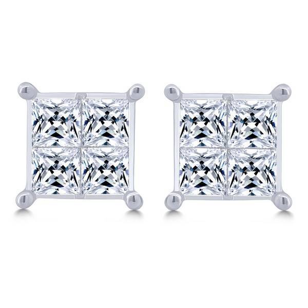14K White Gold 0.75 CTW Diamond Composite Quad Stud Earrings