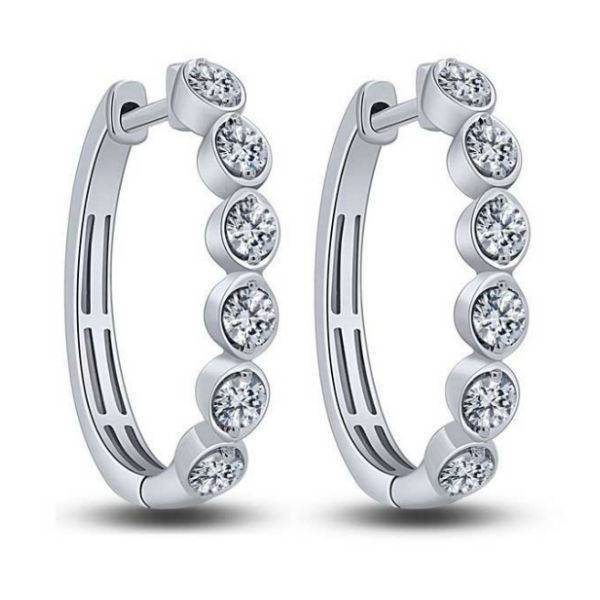 14K WHITE GOLD 1.00 CTW Diamond Hoop Earrings
