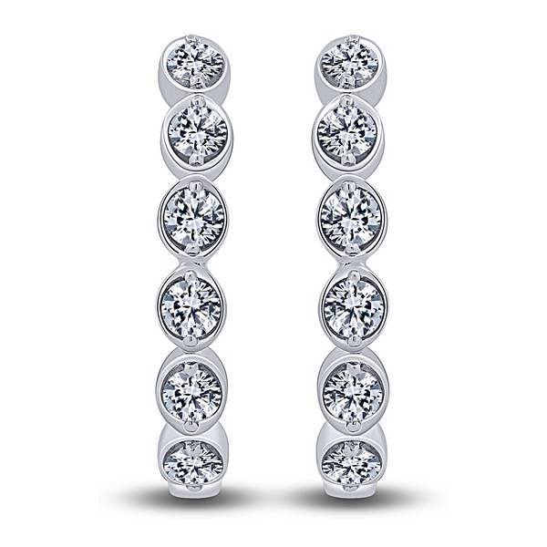 14K WHITE GOLD 1.00 CTW Diamond Bazel Set Hoop Earrings