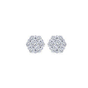 14K WHITE GOLD 1.00 CTW Diamond Cluster Flower Earrings