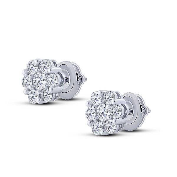 14k white gold 1.00 ctw Diamond Fashion Flower Stud Earrings 1ct