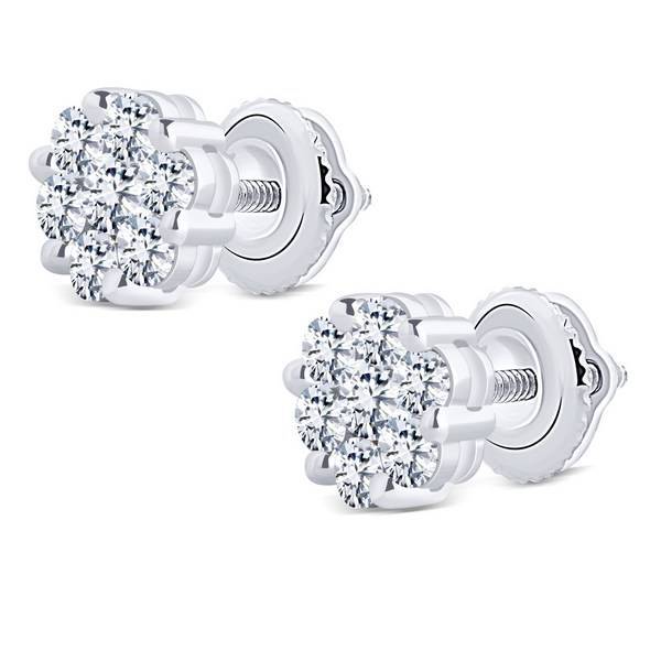 10K White Gold 1.00 CTW Diamond Flower EARRINGS