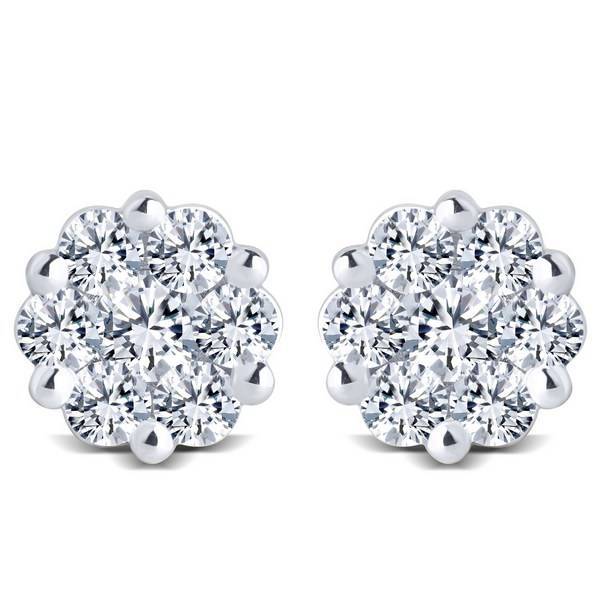 10K White Gold 1.00 CTW Diamond Flower EARRINGS