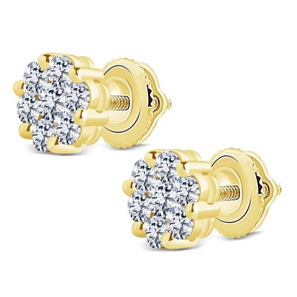 14K Yellow Gold 1.00 ctw Diamond Flower Earrings